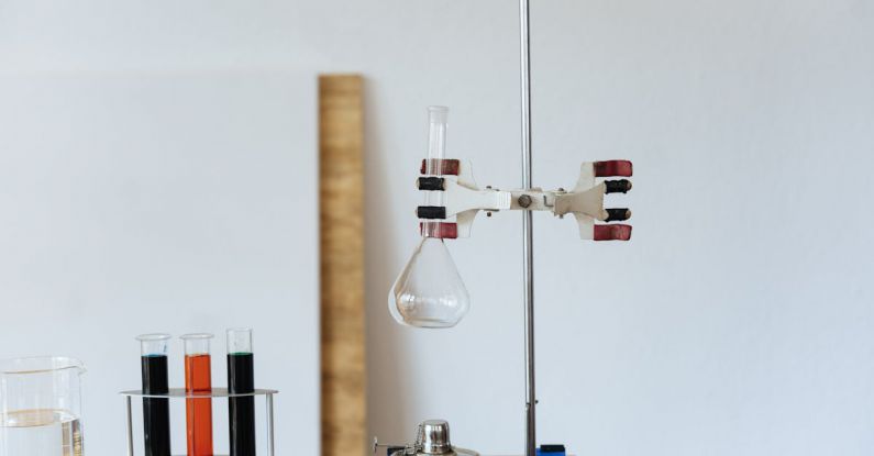 Test Preparation - Chemical test with empty flask mounted on ring stand while burner under flask and tubes filled with reagents in modern lab