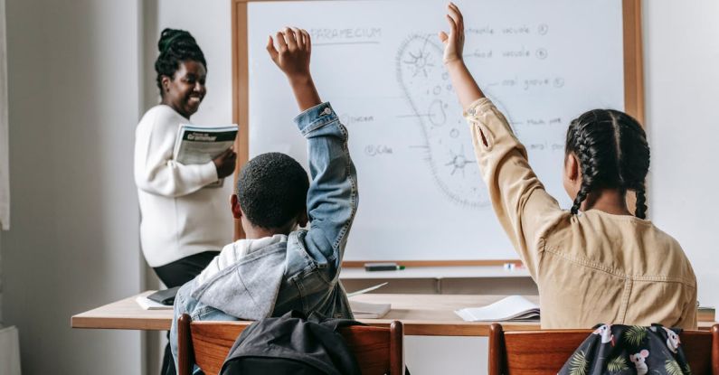 Course Material - Black woman with pupils in classroom